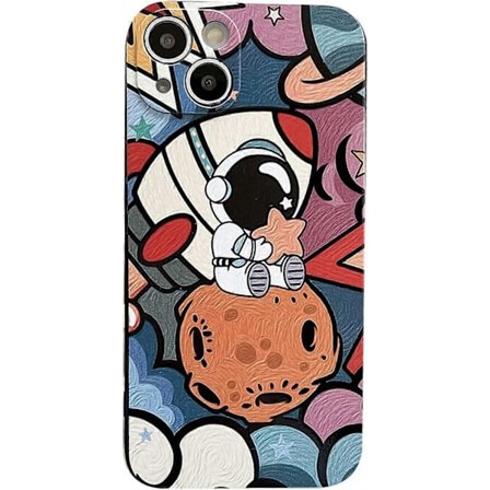 Kompatibel med iPhone 13 Sött Skal, Cool Cartoon Astronaut Planet Rymd Målningsdesign Snygg Mjuk TPU Stötfångare Stötsäker Halksäker Skydd Fashio