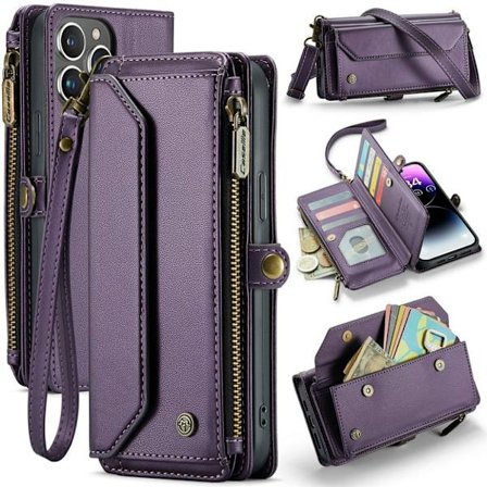 CASEME iPhone 14 Pro Max Wallet Case Multiple Card Slots RFID Blocking - Purple