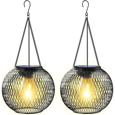 Solcelle Lanterne 2 stk. Solcelle Lanterne Udendørs Have med IP65 Vandtæt Auto Tænd/Sluk Varmhvid [Energiklasse A+++]