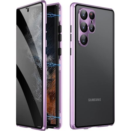Tietosuojallinen Magneettinen Kotelo Samsung Galaxy S24 Plus:lle - Karkaistu Lasi, Täyspeitto, Käännettävä, Metallireuna, Suojaava Puhelimen Kotelo
