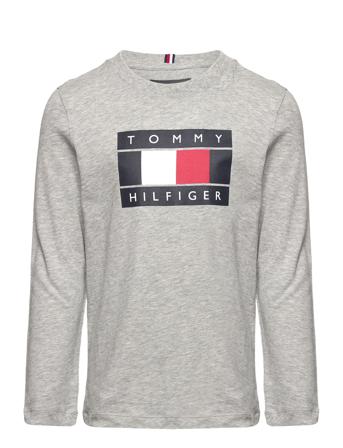 Global Stripe Flag Tee L/S T-shirts Long-sleeved T-shirts Harmaa Tommy Hilfiger