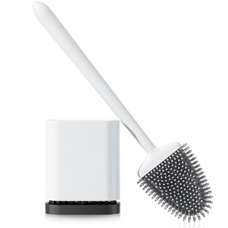 Silikone Toiletbørste: Fleksibelt Hoved, Langt Håndtag, Vægmonteret, Hurtigtørrende Holder til Badeværelsesrengøring (Hvid)