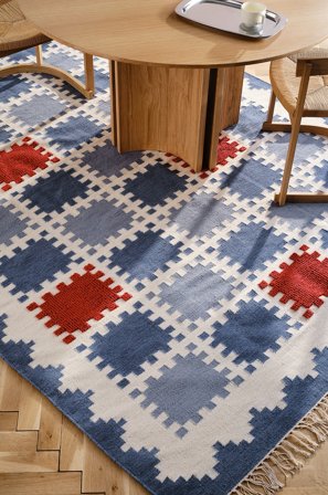 Jotex - Ullteppe Bomull/Ull/Ull/Bomull Blå/hvit/rød TENELLA - Kjøp Ulltepper hos Jotex