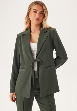 Bubbleroom - Front Tie Structured Blazer - Dark green - Kläder