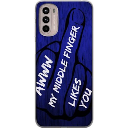 Kompatibelt Mobildeksel til Motorola Moto G41 Mørk typografisk illustrasjon med hjerteform og budskap om vennskap mot dyp blå tretekstur