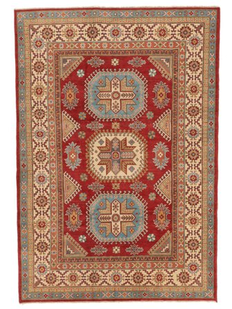 Noué À La Main Kazak Fine Tapis 188X276 De Laine Rouge Foncé/Marron