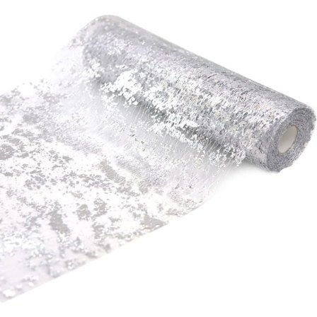 27,4 m Sølv Bordløper, Sølv Bordbånd kompatibelt med Fest, Bryllup, Baby, Bursdag, Jul, DIY-dekorasjoner 28 CM