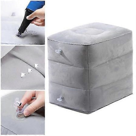 Oppblåsbar fotstøtte for fly, justerbar høyde, myk, allment brukt, sammenleggbar og bærbar donker blauw[PL]