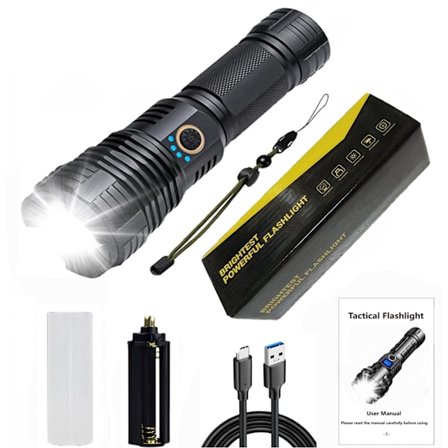 Oppladbar lommelykt med høy lumen, 150 000 lumen superlys 5 moduser zoombar og IPX7 vanntett og Type-C oppladbar lommelykt, kraftig Ha