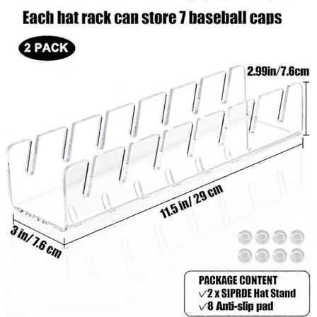 Hattehylle for baseballcaps, display og organizer - 2-pakning