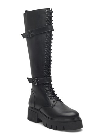 Biamia Knee High Lace Up Boot Smooth Leather Black Bianco