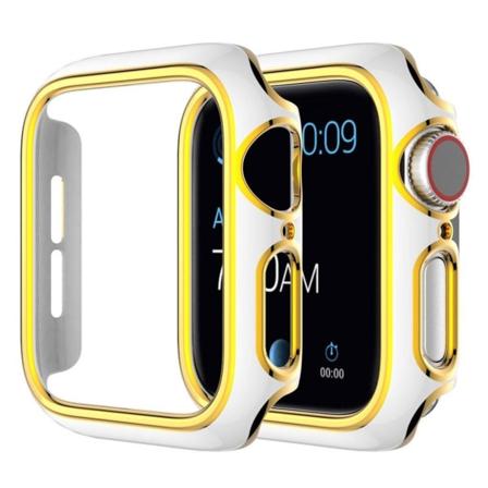 Kiiltävä väri koriste kansi Apple Watch Series 3/2/1 42mm - Valkoinen / Kulta White