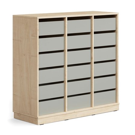 Regał szkolny CASPER, 18 szuflad, podstawa, brzoza/szary