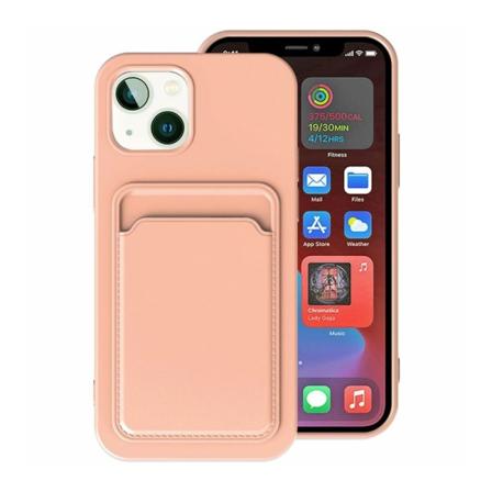 iPhone 15 Mobilskal Silikon med Korthållare - Rosa Pink