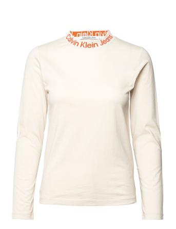 Logo Jacquard Long Sleeves T-shirts & Tops Long-sleeved Creme Calvin Klein Jeans