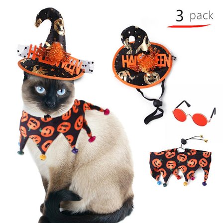 3-delad ny halloween sällskapsdjur halsband hatt set hund katt häxhatt valp