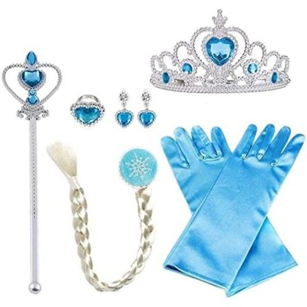 Princess Elsa Costume Accessory Set for Kids, Includes Braid, Tiara, Gloves and Wand