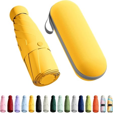Reiseparaply - Mini sammenleggbar kompakt paraply med etui, 8 ribber lett bærbar paraply, liten sol- og regnparaply for jenter og kvinner