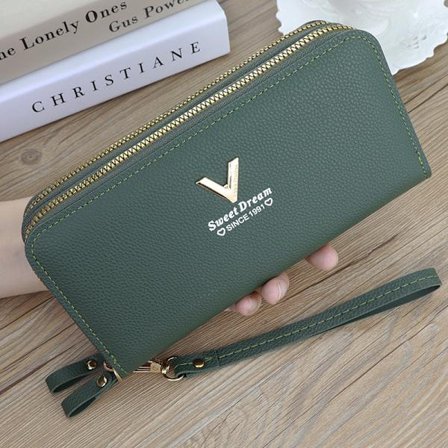 Dame Dobbelt Lynlås Pung - Grøn