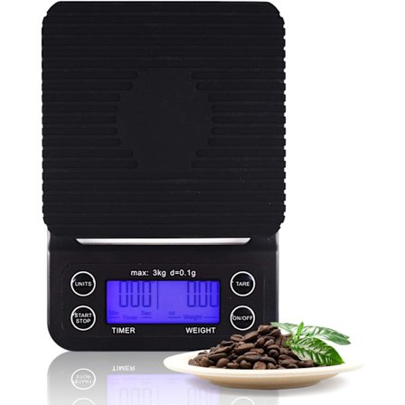 (5kg/0.1g)Digital kaffeskala med timer, varmebestandig silikon