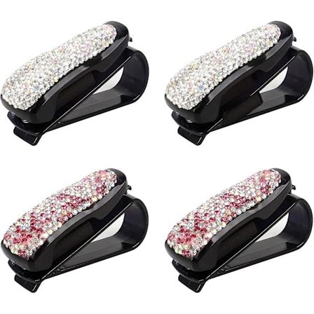 4 stk. Solbriller Holder til Bilsolskærm Bling Krystal Rhinestone Brilleholder
