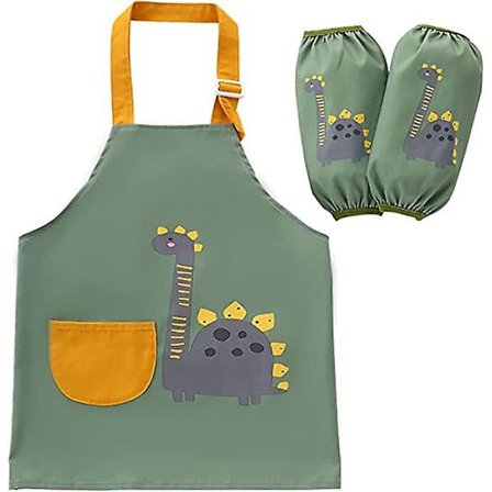 Dinosaur Børneforklæde, Børneforklæde med Lommer og 2 Ærmer, Børnemalingsforklæde, Dreng Pige Børnekøkkenforklæde til Madlavning Maling Håndværk 
