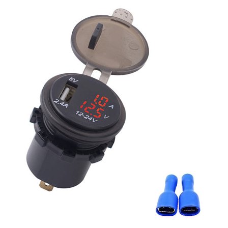DC12-24V 2.1A 3 i 1 Multifunktion Digital LED Vandtæt Termometer Voltmeter Bil USB Hurtigoplader Rødt Lys