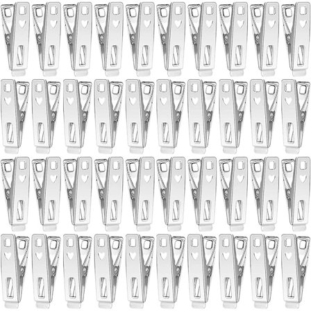 40 Tøjklemmer i Rustfrit Stål Metal Vasketøjsklemmer Vindtætte Rustfri Tøjklemmer