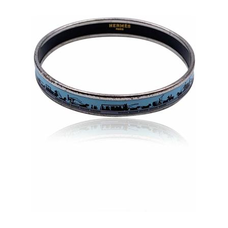 Hermès Vintage, Pre-owned Enamel Horse and Carriage Bangle Bracelet Blauw, Dames, Maat:ONE Size