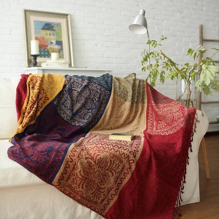 Sängöverkast Chenille Pläd, Jacquard-Fransar Pläd