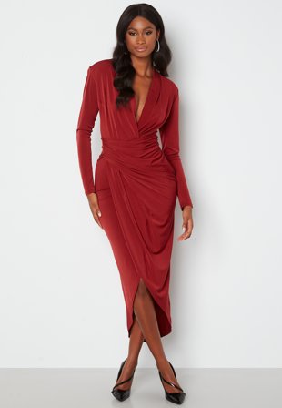 John Zack Long Sleeve Rouch Dress Burgundy Tøj