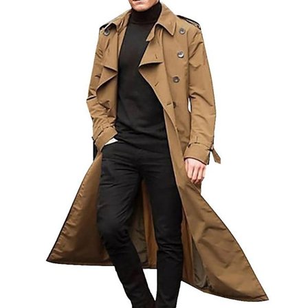 Män Lång Trench Coat Lapel Overcoat Casual Jacka Vanliga Ytterkläder Toppar