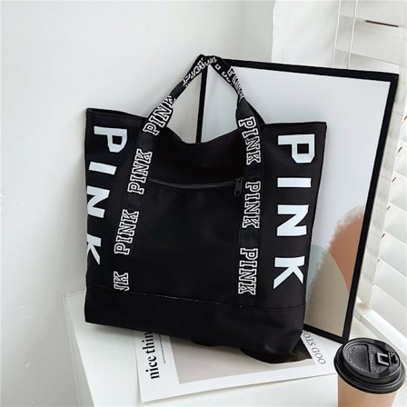 Svart-Fargeblokk Rosa Bokstav Grafisk Tote Håndvesker Dame Skuldervesker Casual Sport Fitness Tote Bag Dame Håndveske Nylon Stoff