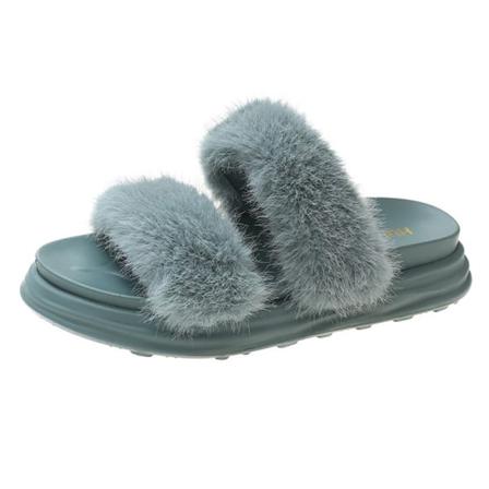 Kvinnor Slip On Fuzzy Tofflor Öppen Toe Plysch Tofflor