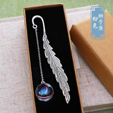 Självlysande bokmärke med 12 stjärnbilder, metallbokmärke i rosa