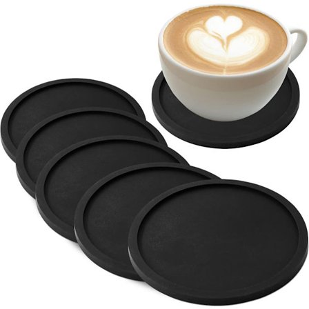 Brikker, 8-delt silikonbrikke, rund, for kopper og brikker, gryteunderlag, svarte brikker, 10×10×0,3 cm