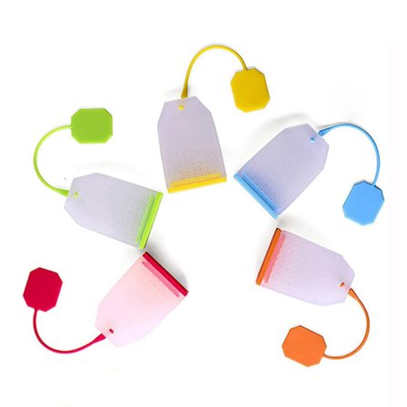 5-pakning Silikon Te-infuser, Gjenbrukbare Løsblad Te-poser Sil Filter med Skje