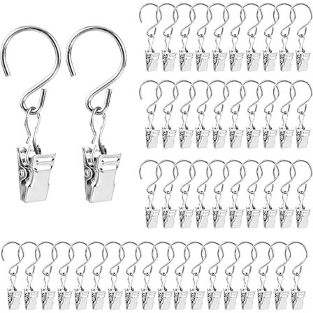 50 Pakke Metall Gardinklips, Gardinklips med S-krok, Dusjgardinklips Kroker, Gardinklips, Festlysklips, Dekorativ Krok, Håndkleklips