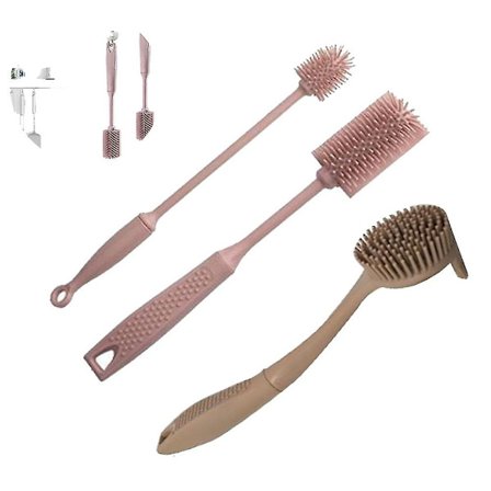 Diskborste set silikon med diskborste flaska borste rengöringsborstar för alla öppningar, vaser, karaffer, skakare, bordsartiklar (pack med 3)
