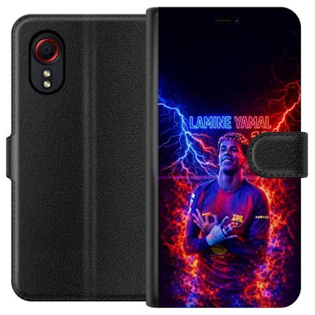 Yhteensopiva Lompakkokotelo Samsung Galaxy Xcover 5 Viktor Gyökeresin muotokuva Arsenal-paita päällä, jossa intensiivinen katse ja tumma dramaattinen