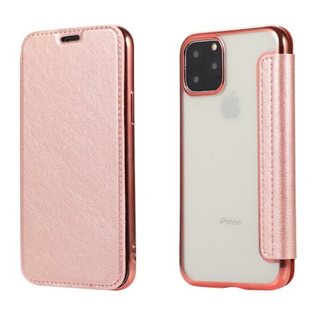 Etui til iPhone 16 Rose Gold Flip Elektroplettering Ring Gjennomsiktig Lommebok med Kortholder