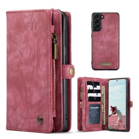 CaseMe Samsung Galaxy S21 FE Zipper Wallet - Rød
