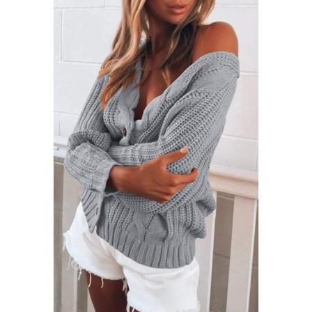 IC Button Down Cardigan-trøjer til kvinder med kabelstrikket forside