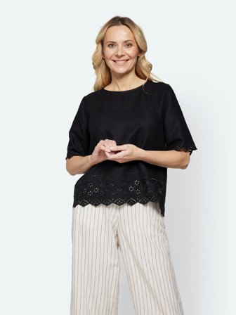 SIGNATURE - Hør Kortærmet Bluse - Sort