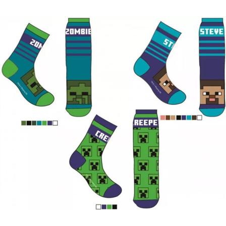 3-pack Minecraft Strumpor Creeper Zombie Steve Välj Storlek Multicolor Xxs