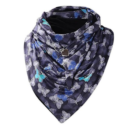 Høst- og vintervarm vindtett skjerf med blad- og sommerfugltrykk, dobbeltlags spenne