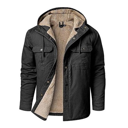 Cargojakke med hette for menn, Varm vinterjakke med termisk fôr