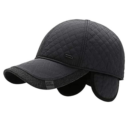 Grå vinterbasebollkeps med öronlappar, herrkeps med öronlappar