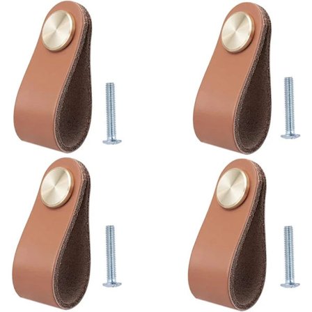 Set med 4 läderhandtag för möbler, skåpdörrknopp, läderhandtag för lådor, vintage möbelhandtag för skåp, byrå, kök, ba,a