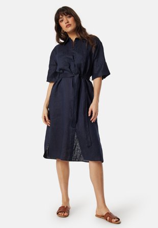 GANT Rel Linen SS Shirt Dress Navy Klær